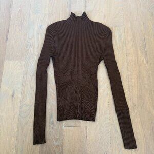 Zara Ribbed Mock Neck Long Sleeve Top Brown Size S